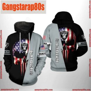 NFL Oakland Raiders US Flag Skull Team All Over Print Unisex Hoodie