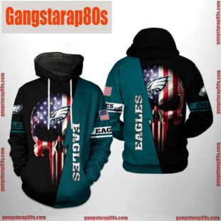 NFL Philadelphia Eagles US Flag Skull Team All Over Print Unisex Hoodie