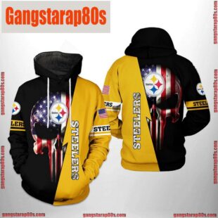 NFL Pittsburgh Steelers US Flag Skull Team All Over Print Unisex Hoodie