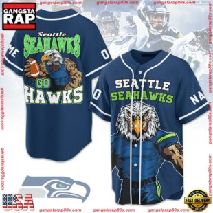 NFL Seattle Seahawks Go Hawks Custom Name Number Baseball Jersey