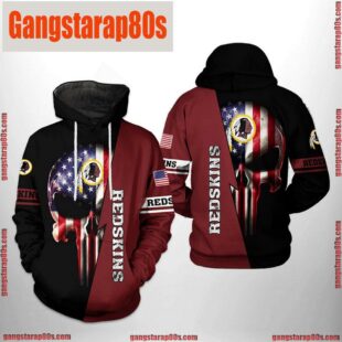 NFL Washington Redskins US Flag Skull Team All Over Print Unisex Hoodie