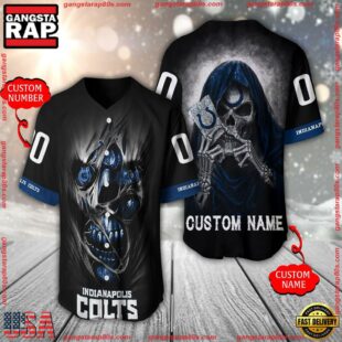 Personalized Name And Number Indianapolis Colts NFL Team Skull Death Baseball Jersey Shirt