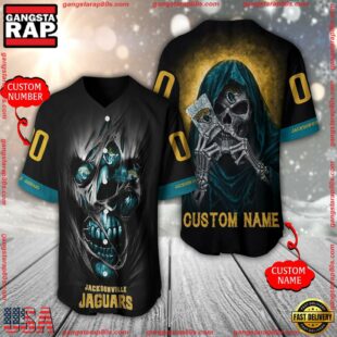 Personalized Name And Number Jacksonville Jaguars NFL Team Skull Death Baseball Jersey Shirt