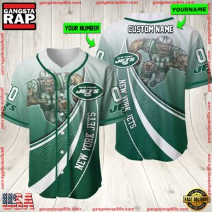 Personalized Name And Number New York Jets NFL Mascot Football Baseball Jersey Shirt