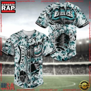 Philadelphia Eagles NFL Flower Skeleton Baseball Jersey Shirt