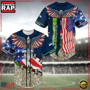 Seattle Seahawks NFL US Flag Eagle Baseball Jersey Shirt