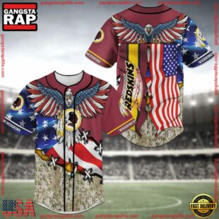 Washington Redskins NFL Eagle American Flag Baseball Jersey Shirt